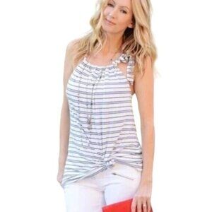 CAbi 5334 Bow Halter Sleeveless Top Women S White & Blue Ocean Stripe Nautical